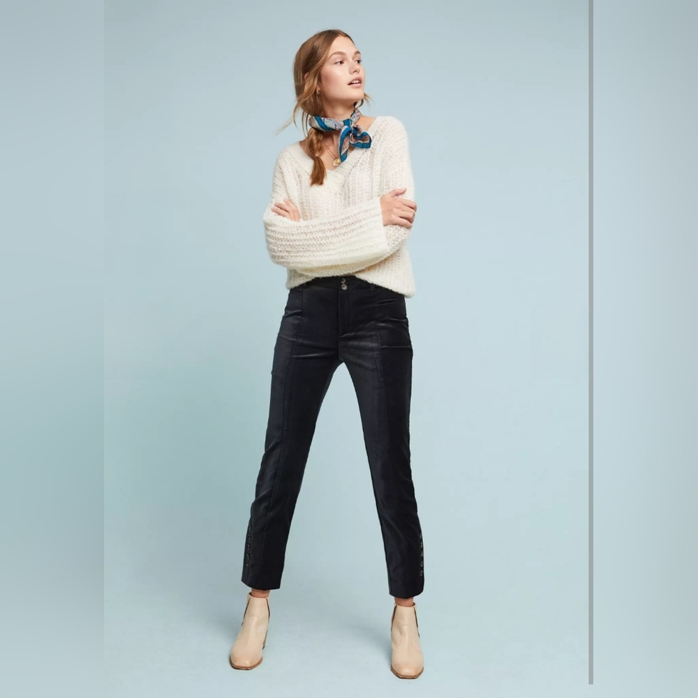 Anthropologie the Essential Slim Velvet Trousers In Black Size 0